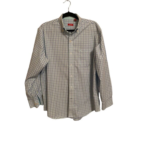 Izod Blue Plaid Button Front Shirt Size L 100% Cotton Preppy - Picture 1 of 5